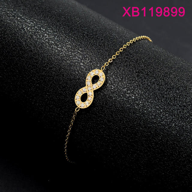 Dainty inlude rhinestone heart bow infinity stainless steel bracelet