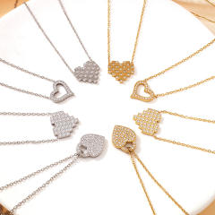 Dainty diamond heart pendant stainless steel necklace