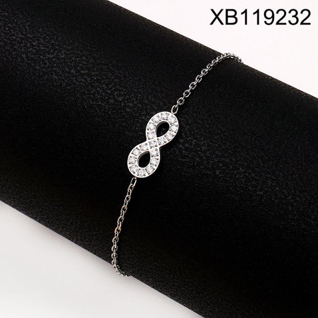 Dainty inlude rhinestone heart bow infinity stainless steel bracelet