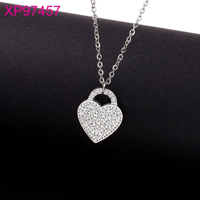 Dainty diamond heart pendant stainless steel necklace