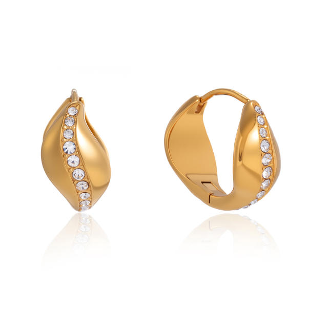 18KG wave shape diamond stainless steel earrings hoop earrings