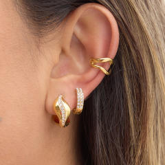 18KG wave shape diamond stainless steel earrings hoop earrings