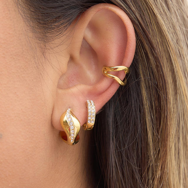 18KG wave shape diamond stainless steel earrings hoop earrings