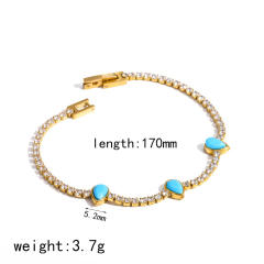 Delicate turquoise stone inlaid tennis bracelet diamond stainless steel bracelet