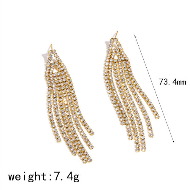 Delicate diamond tassel stainless steel earrings