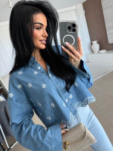 Spring Loose Embroidered Retro Casual Long-Sleeved Denim Shirt
