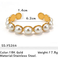 Elegant unique design hollow out pearl diamond inlaid stainless steel bangle bracelet