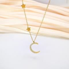 Dainty diamond moon pendant stainless steel necklace