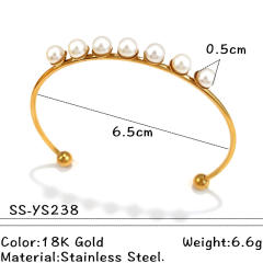 Elegant unique design hollow out pearl diamond inlaid stainless steel bangle bracelet