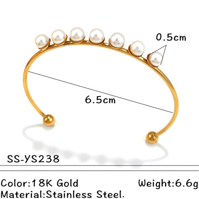 Elegant unique design hollow out pearl diamond inlaid stainless steel bangle bracelet