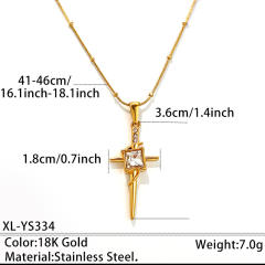 Delicate colorful rhinestone cross pendant stainless steel necklace
