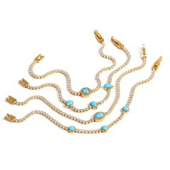 Delicate turquoise stone inlaid tennis bracelet diamond stainless steel bracelet