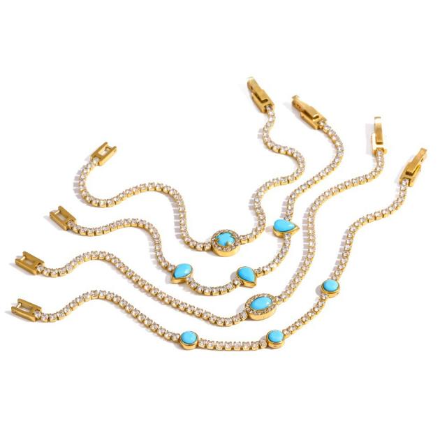 Delicate turquoise stone inlaid tennis bracelet diamond stainless steel bracelet