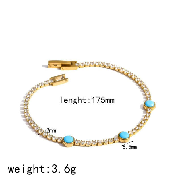 Delicate turquoise stone inlaid tennis bracelet diamond stainless steel bracelet