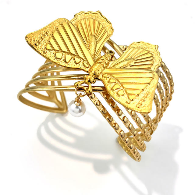 18KG stereo butterfly stainless steel bangle bracelet