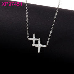 Dainty diamond moon pendant stainless steel necklace