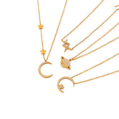 Dainty diamond moon pendant stainless steel necklace