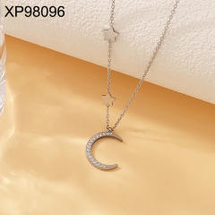 Dainty diamond moon pendant stainless steel necklace