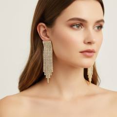 Delicate diamond tassel stainless steel earrings
