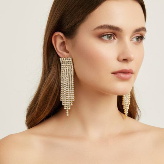 Delicate diamond tassel stainless steel earrings