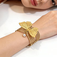18KG stereo butterfly stainless steel bangle bracelet