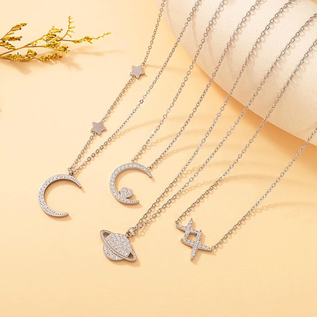 Dainty diamond moon pendant stainless steel necklace