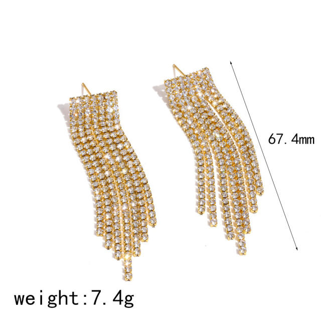 Delicate diamond tassel stainless steel earrings