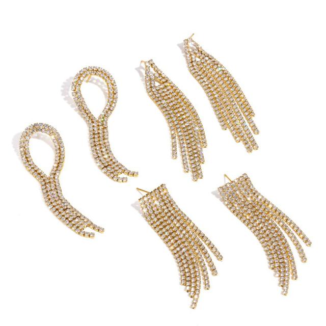 Delicate diamond tassel stainless steel earrings