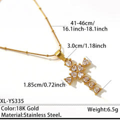 Delicate colorful rhinestone cross pendant stainless steel necklace