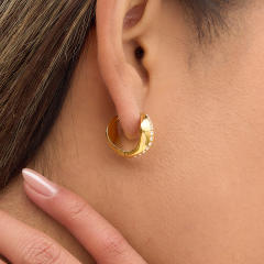 18KG wave shape diamond stainless steel earrings hoop earrings