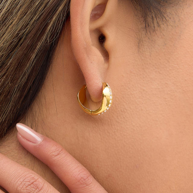 18KG wave shape diamond stainless steel earrings hoop earrings
