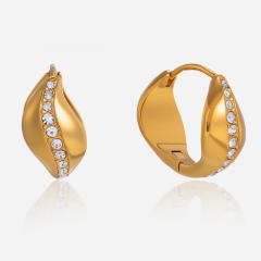 18KG wave shape diamond stainless steel earrings hoop earrings