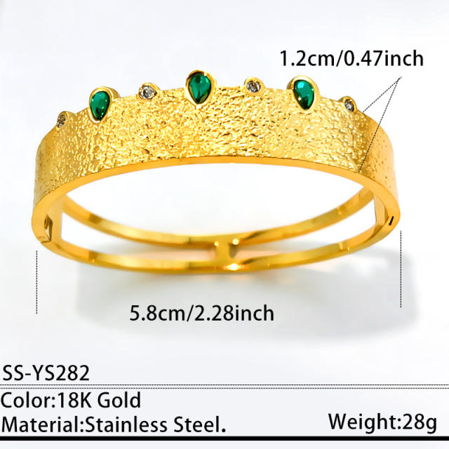Elegant unique design hollow out pearl diamond inlaid stainless steel bangle bracelet