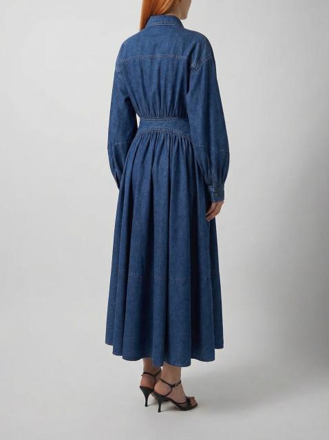 Spring elegant demin Lantern Long-Sleeved Dress