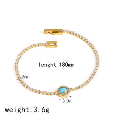 Delicate turquoise stone inlaid tennis bracelet diamond stainless steel bracelet