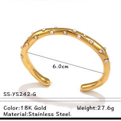 Elegant unique design hollow out pearl diamond inlaid stainless steel bangle bracelet