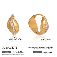 18KG wave shape diamond stainless steel earrings hoop earrings