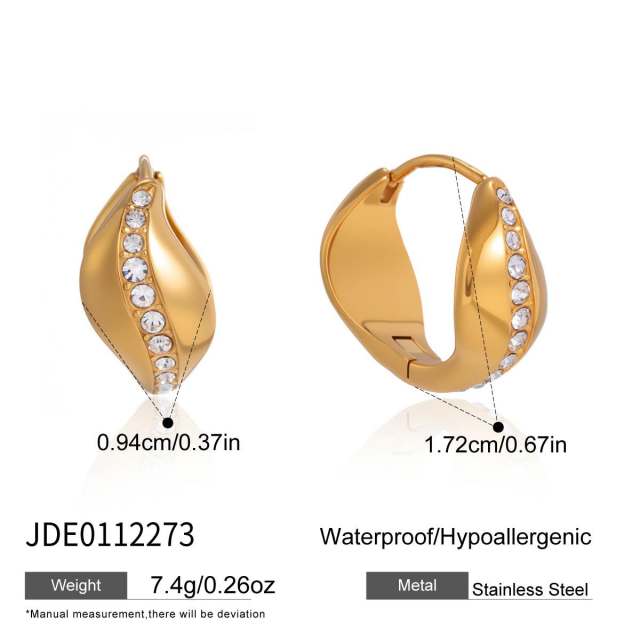 18KG wave shape diamond stainless steel earrings hoop earrings