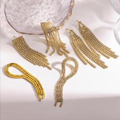 Delicate diamond tassel stainless steel earrings
