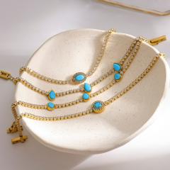 Delicate turquoise stone inlaid tennis bracelet diamond stainless steel bracelet