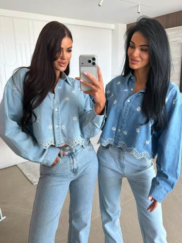 Spring Loose Embroidered Retro Casual Long-Sleeved Denim Shirt