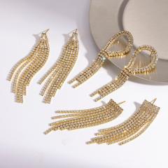 Delicate diamond tassel stainless steel earrings