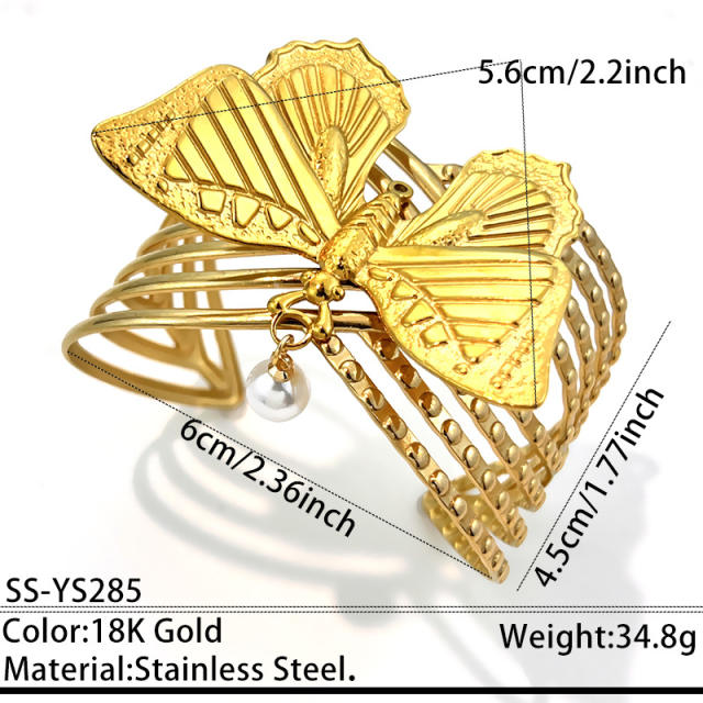 18KG stereo butterfly stainless steel bangle bracelet