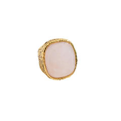 Natural pink stone turquoise inlaid chunky rings