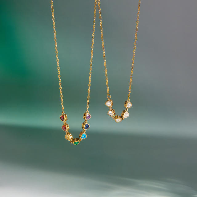 Colorful crystal diamond stainless steel necklace