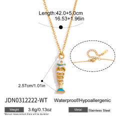Colorful enamel diamond fish pendant stainless steel necklace