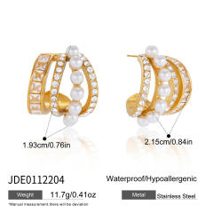 Elegant imitation pearl bead diamond inlaid stainless steel earrings