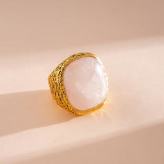 Natural pink stone turquoise inlaid chunky rings