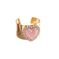 Sweet pink blue resin heart silver metal cuff bangle for women