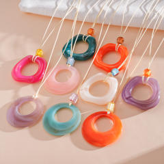 Vintage resin circle pendant rope chain necklace long necklace for women